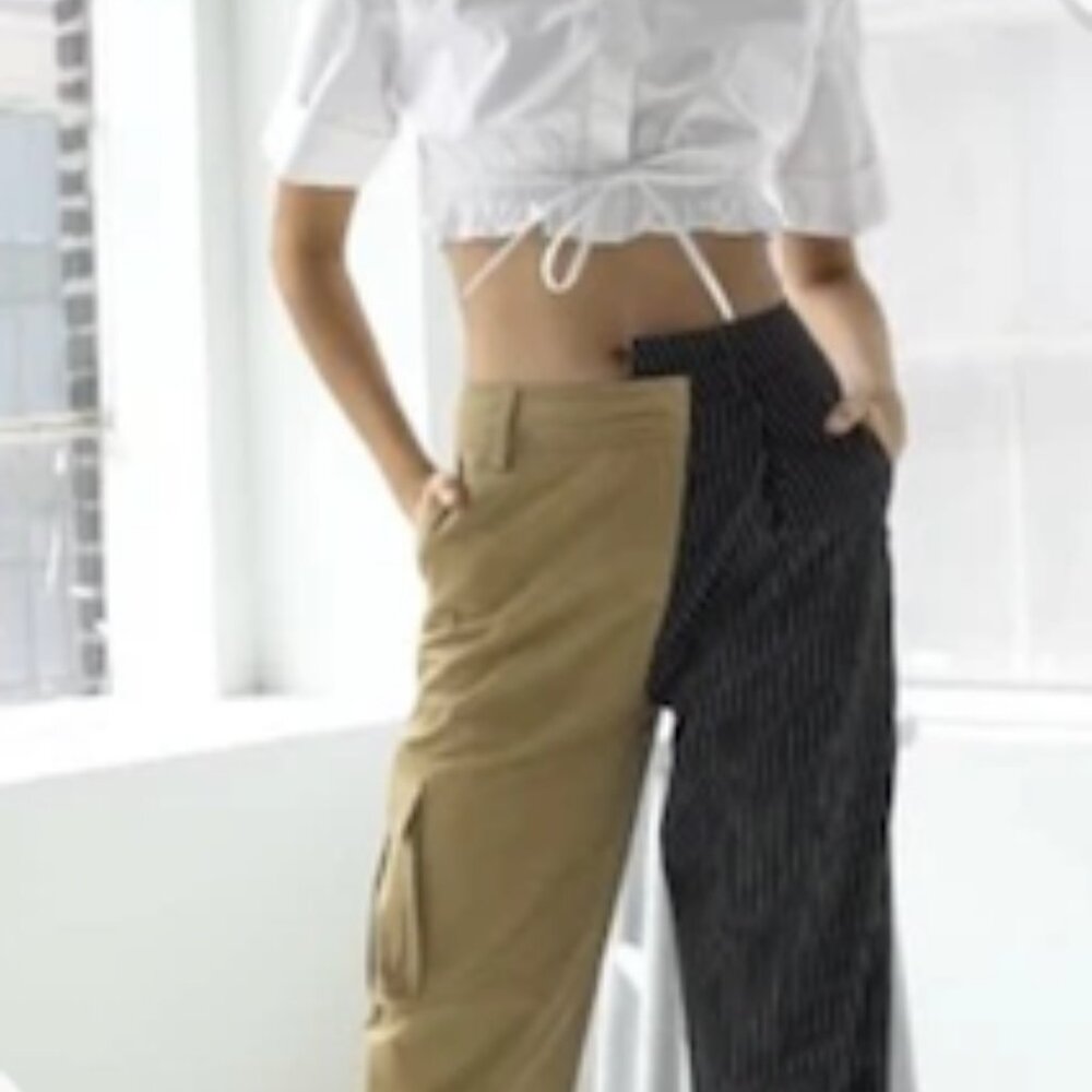 Choosy Day and Night Tan Cargo Pants and Black Pinstripe Pants Preppy - Picture 2 of 12